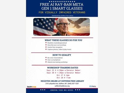 Suffern Free Library Launches Program Providing Free AI Smart Glasses to Visually Impaired Veterans