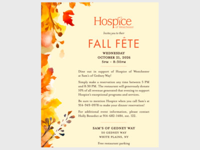 Hospice of Westchester Hosts Fall Fête at Sam’s of Gedney Way